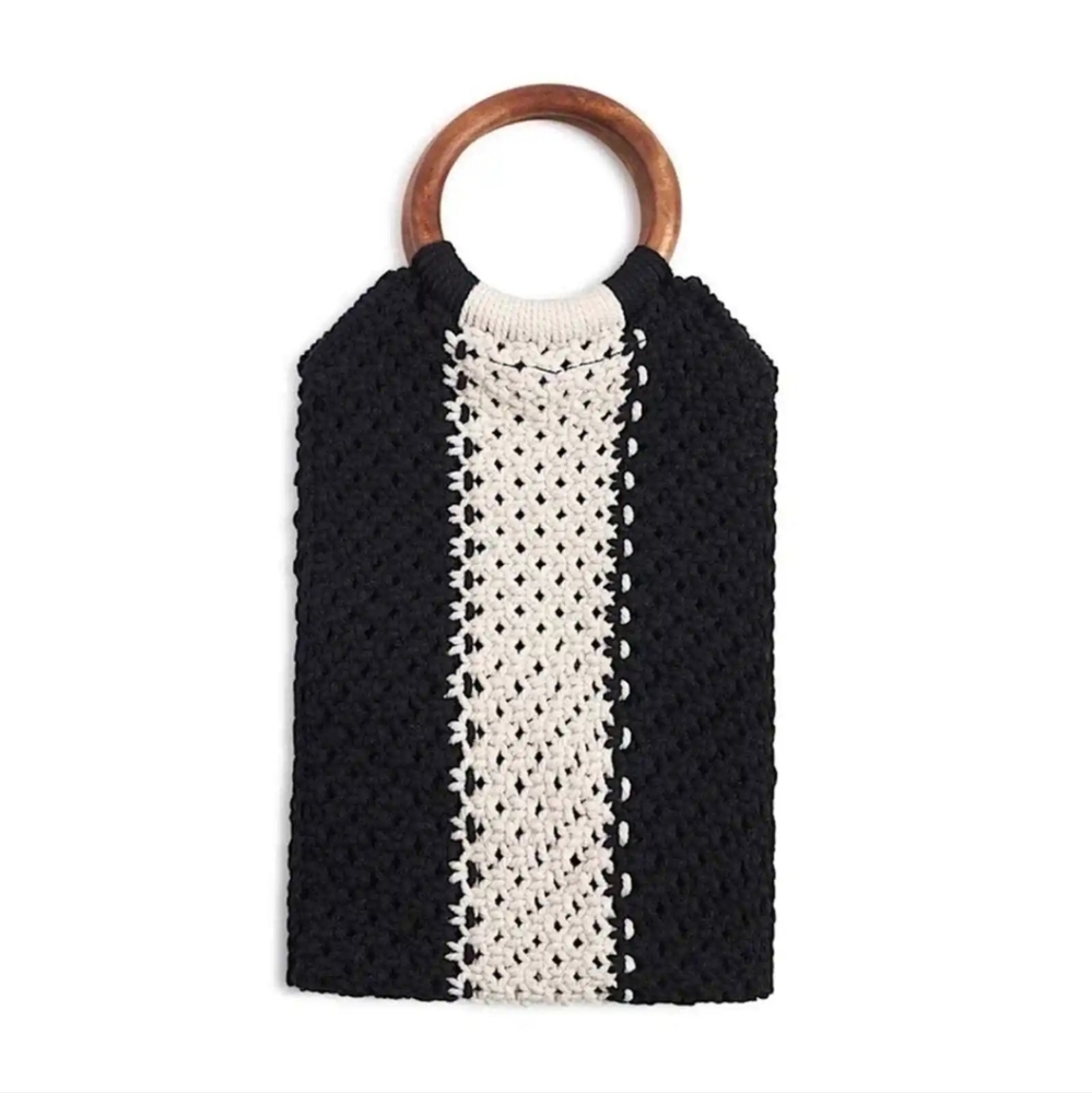 NWT $118 Curateur Laude The Label GABBY Black and White Small Macrame Bag - Picture 6 of 8